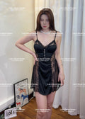 LULU 1156 - Sweet lace-trimmed passionate silk satin slip dress with built-in bra pads – hot and alluring home & date nightwear