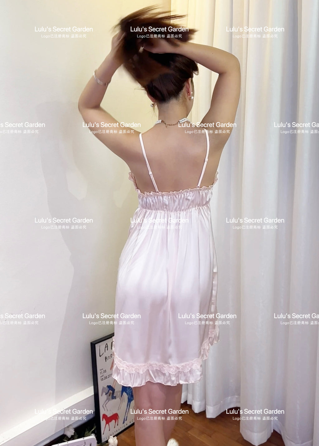 LULU 1153 - Deep V Satin Nightdress – Removable Padding, Open-Back Spaghetti Straps, Pure & Sweet Loose-Fit Loungewear