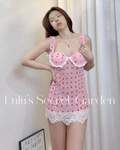 LULU 1139-Sexy & Passionate Hot Lace Nightdress with Built-in Bra | Luxurious Temptation Floral Sheer Lingerie Homewear