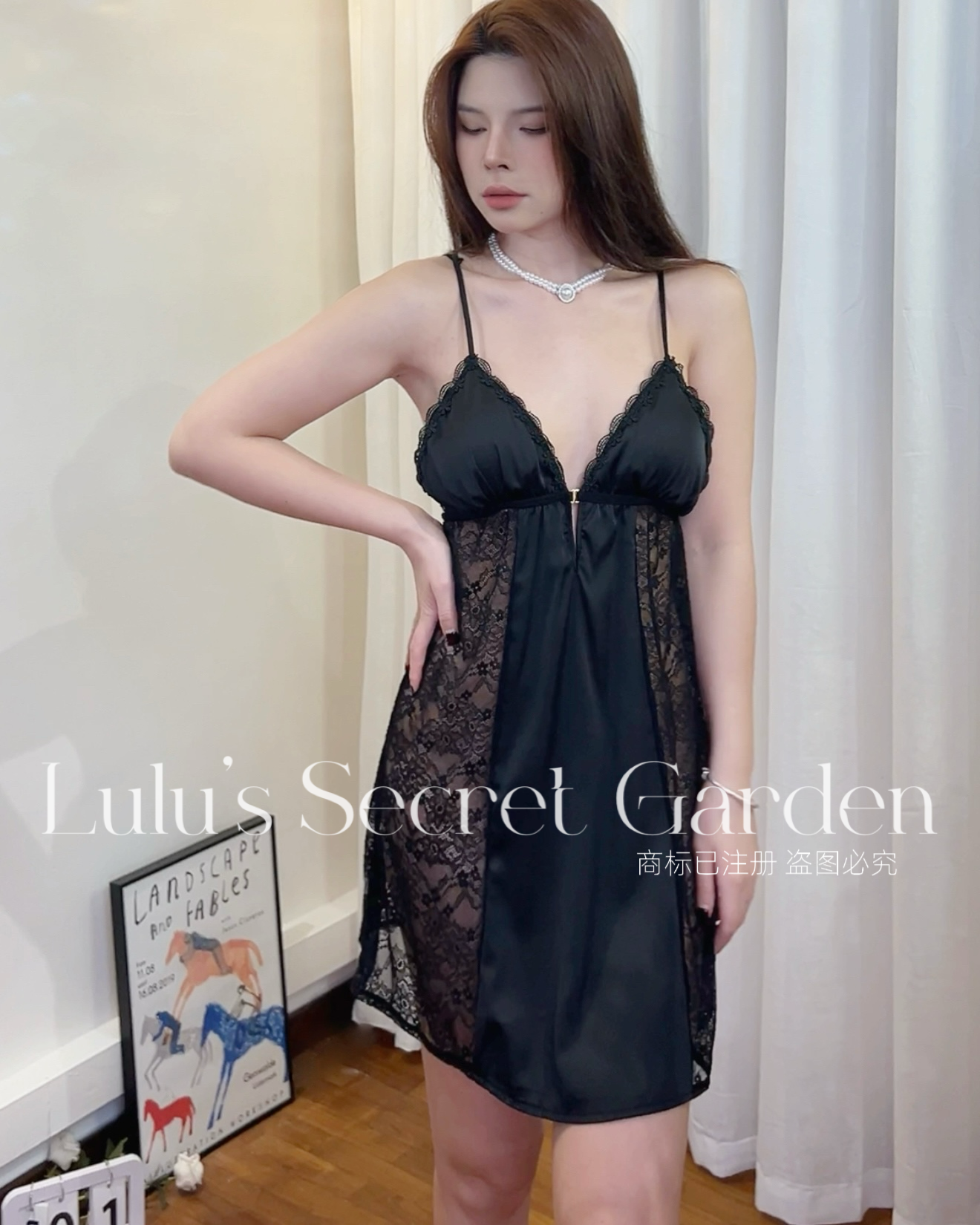 LULU 1057 - Pure Desire Goddess Style Padded Lace Sexy Solid Color Spaghetti Strap Nightgown for Home or Honeymoon