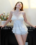 LULU 1066-Sexy Summer Women's Ice Silk Pajama Set with Padded Bra – Camisole and Shorts Two-Piece Loungewear Set