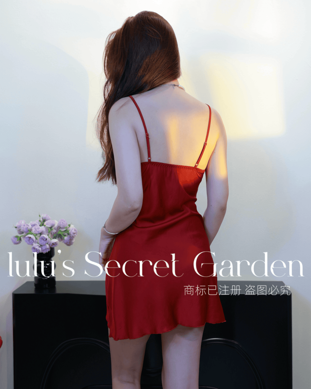LULU 1035 - Ultra-A-line Hem Silky Satin Camisole Sexy Slim Fit Nightdress with Padded Bra
