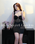 LULU 1064-Pure & Sexy Goddess Homewear Sheer Pearl-Embellished Built-in Bra Camisole Deep V-Neck Date Night Lingerie Dress"