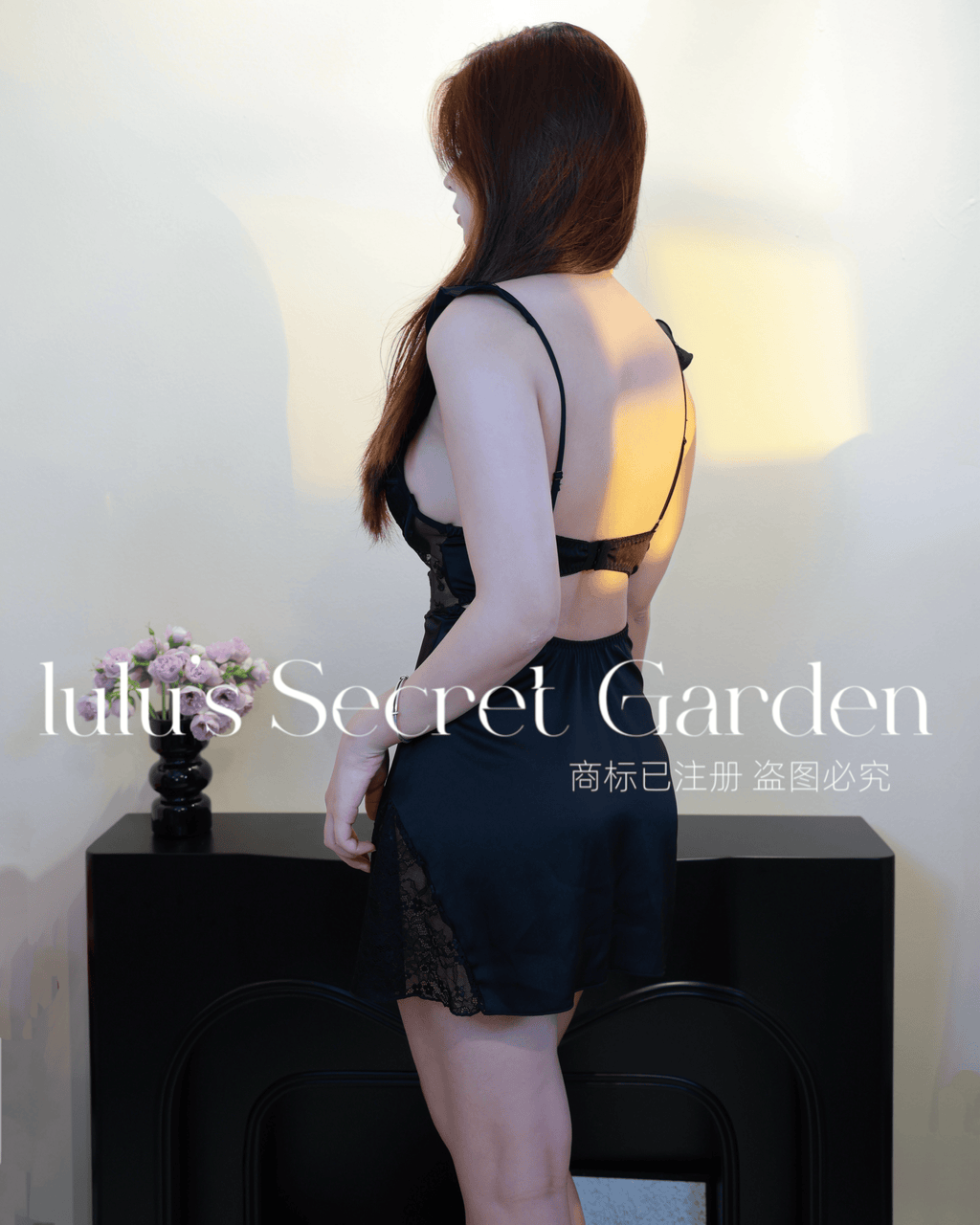 LULU 1064-Pure & Sexy Goddess Homewear Sheer Pearl-Embellished Built-in Bra Camisole Deep V-Neck Date Night Lingerie Dress"