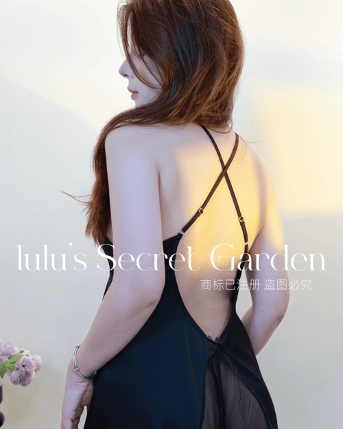 LULU 1044-Sexy Lace Front-Slit Backless Goddess Style Sheer Camisole Two-Piece Home and Date Night Sleepwear Set