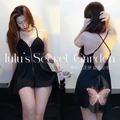 LULU 1044-Sexy Lace Front-Slit Backless Goddess Style Sheer Camisole Two-Piece Home and Date Night Sleepwear Set