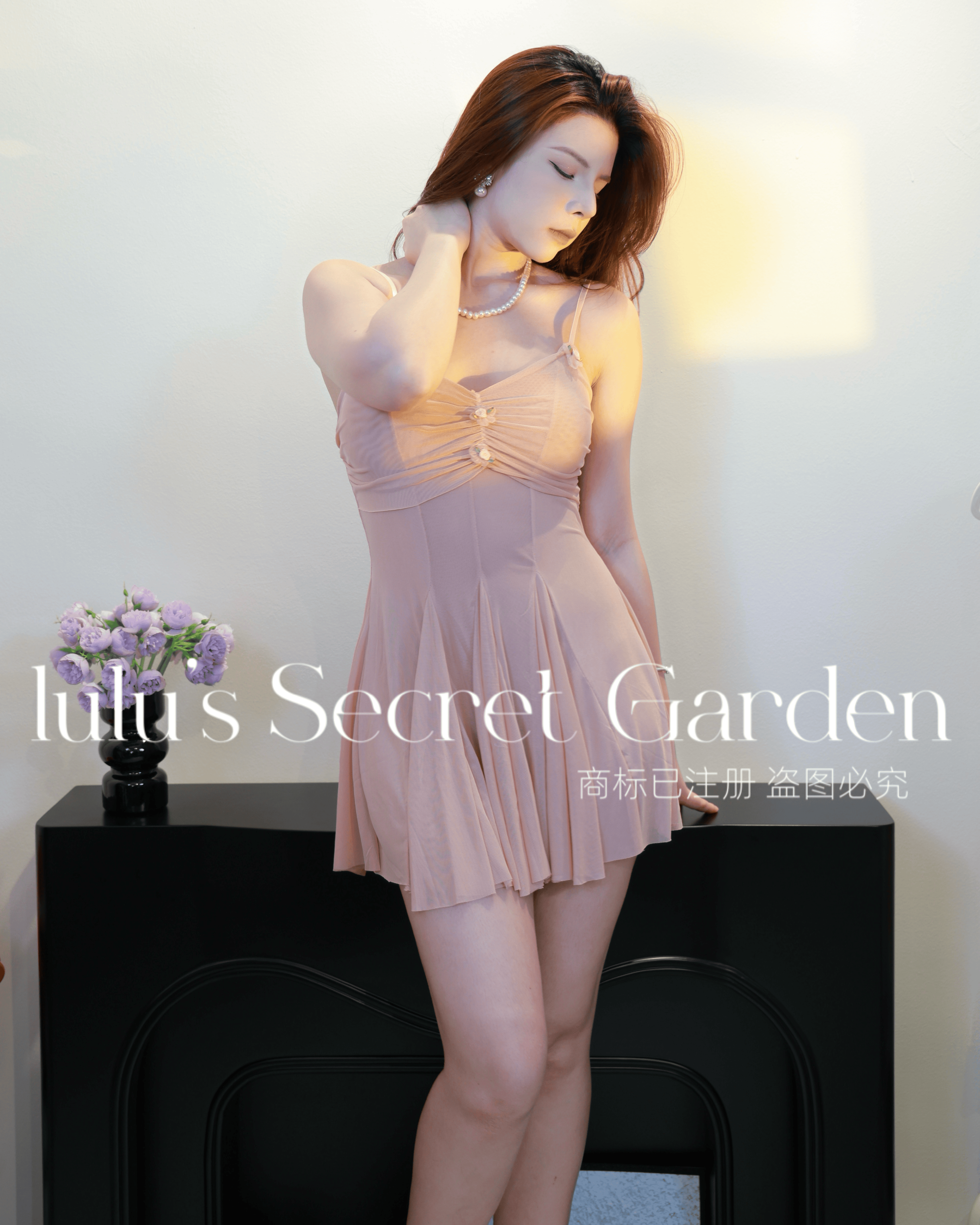 LULU 1103-Sexy Soft Lace Black Mesh Sweet Date-Night Slimming Waist Home Dress