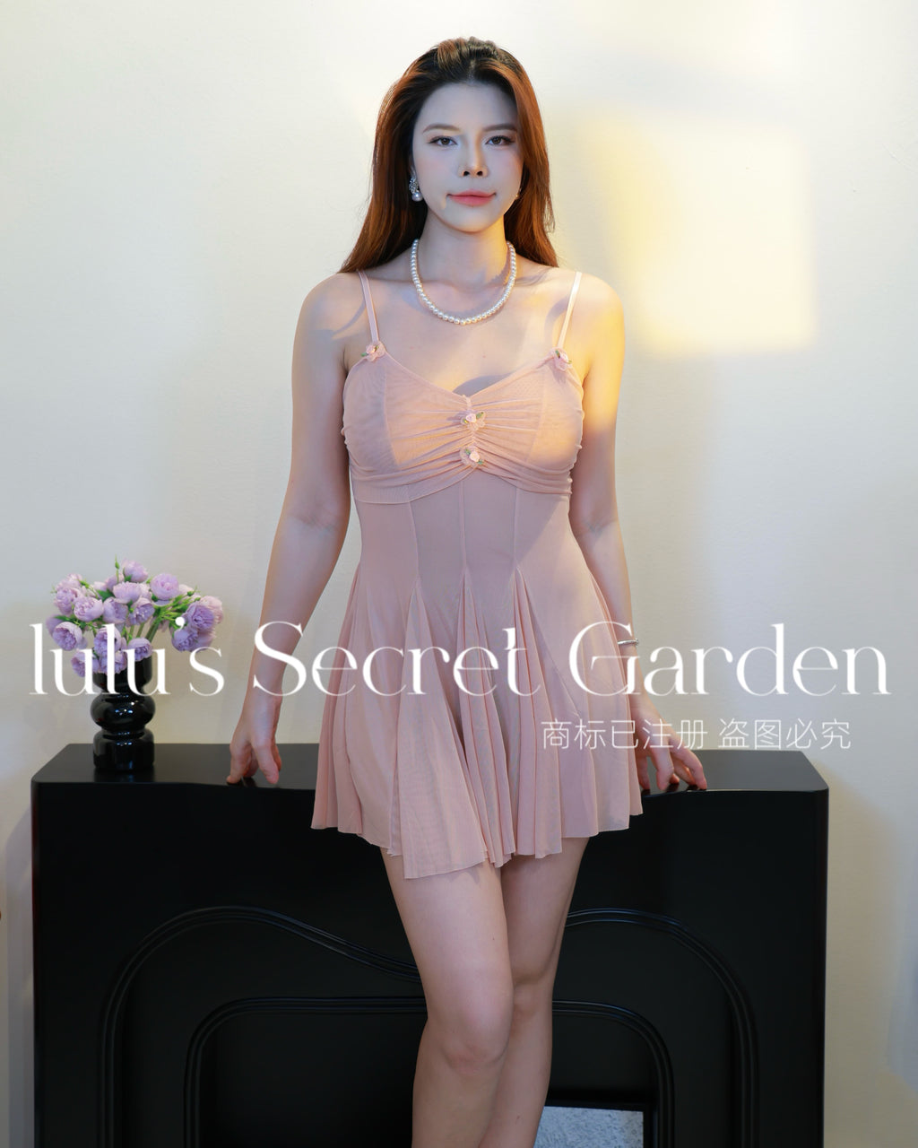 LULU 1103-Sexy Soft Lace Black Mesh Sweet Date-Night Slimming Waist Home Dress