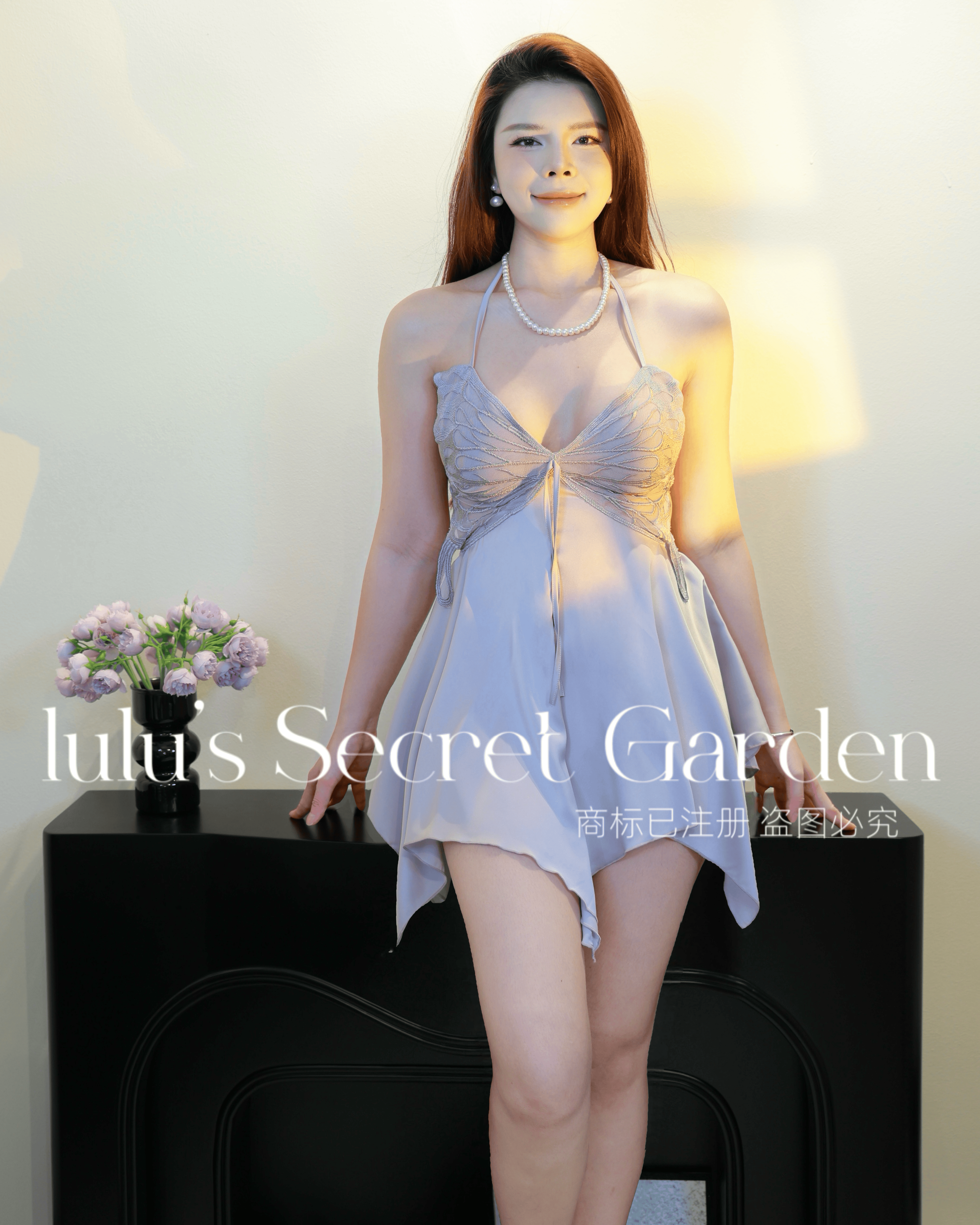 LULU 1026-Sexy Backless Butterfly Design Ice Silk Comfortable Minimalist Home Nightdress Pajama Set