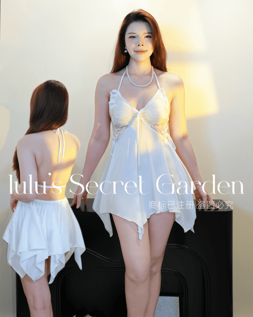 LULU 1026-Sexy Backless Butterfly Design Ice Silk Comfortable Minimalist Home Nightdress Pajama Set