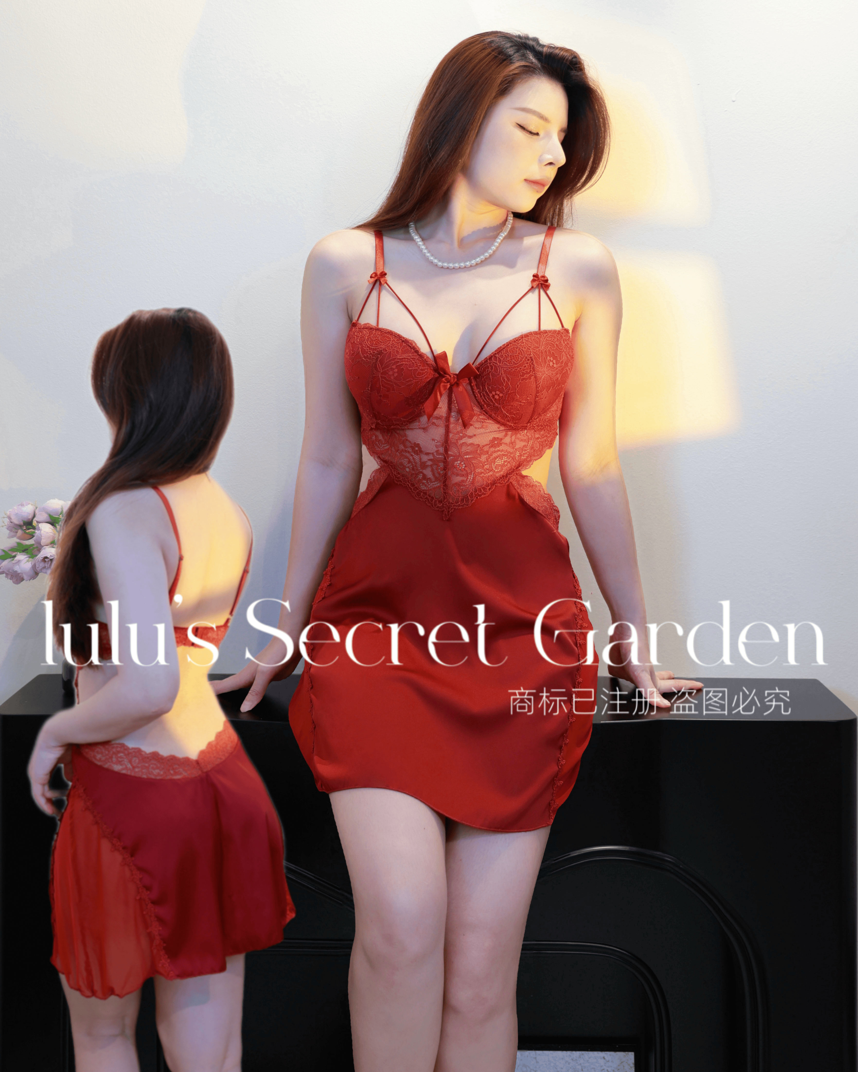 LULU 1012-Sexy Lace Underwire Push-Up Backless Padded Cami Nightdress Comfort Sleeveless