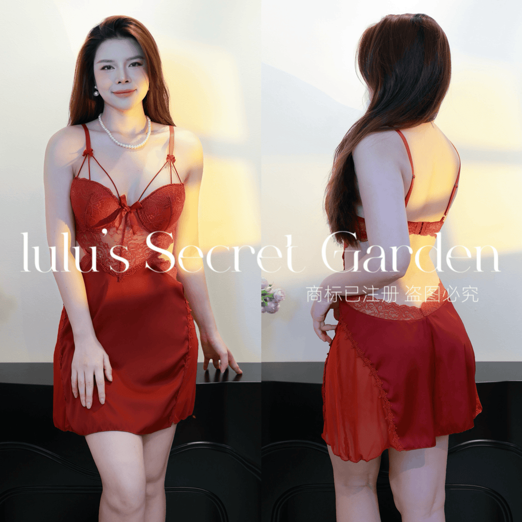 LULU 1012-Sexy Lace Underwire Push-Up Backless Padded Cami Nightdress Comfort Sleeveless