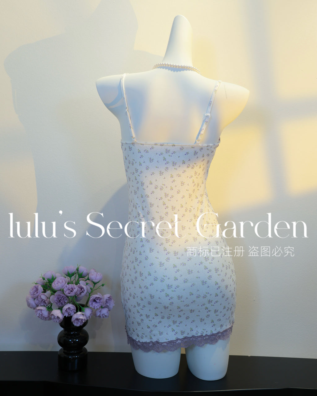 LULU 1039-Sweet Floral Homewear Series – Sexy Body-Shaping Camisole Nightdress (No Padding)
