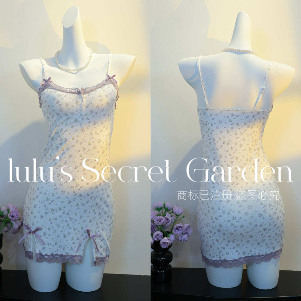 LULU 1039-Sweet Floral Homewear Series – Sexy Body-Shaping Camisole Nightdress (No Padding)