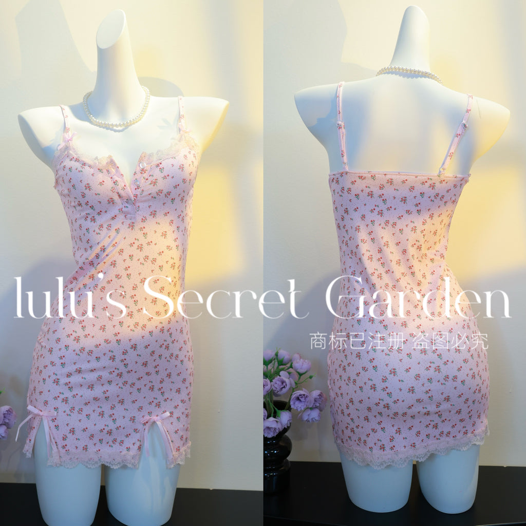LULU 1039-Sweet Floral Homewear Series – Sexy Body-Shaping Camisole Nightdress (No Padding)